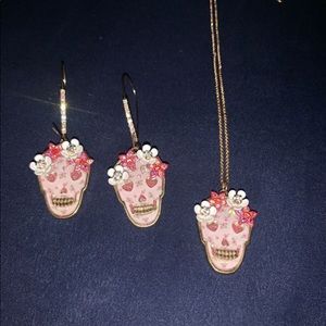 BETSEY JOHNSON SKULL NECKLACE AND EARRINGS SET